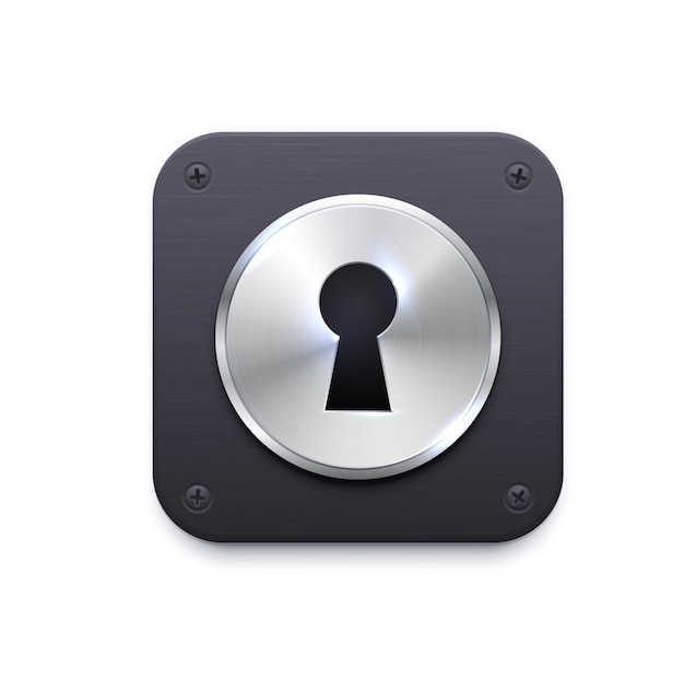 Bloqueo con el icono de la aplicación de ojo de cerradura. Aplicación de seguridad y protección, cifrado de datos secretos, archivos de computadora e información privada icono de interfaz de usuario de la aplicación de acceso a contraseña con cerradura de metal y ojo de cerradura
