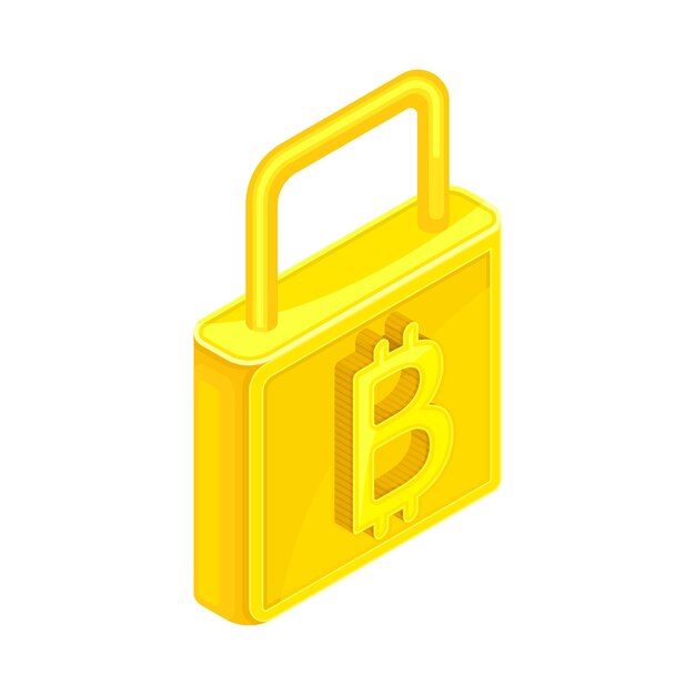 Bloqueo de oro con Bitcoin Signo como moneda Ilustración isométrica vectorial del sistema seguro