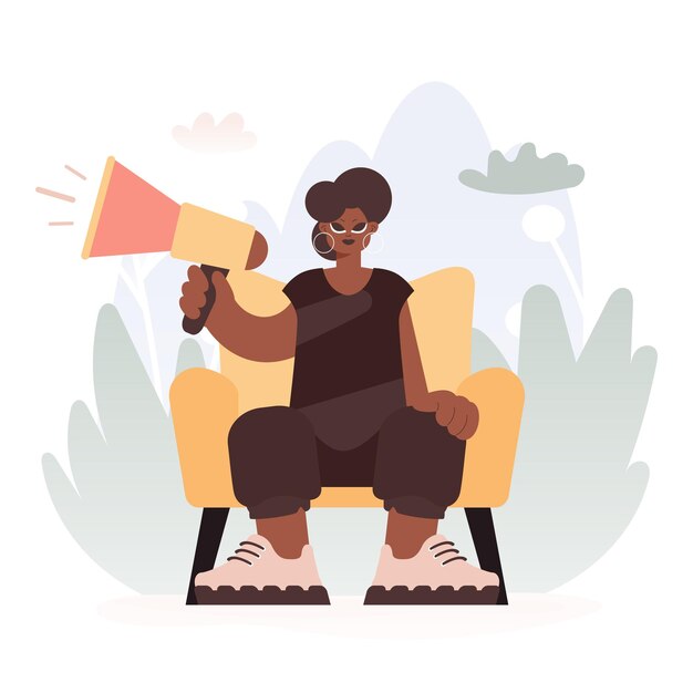Bloqueos en voces en activismo Mujer energizada con megáfono Aplasta este pensamiento Rally Asunto Estilo de moda Ilustración vectorial