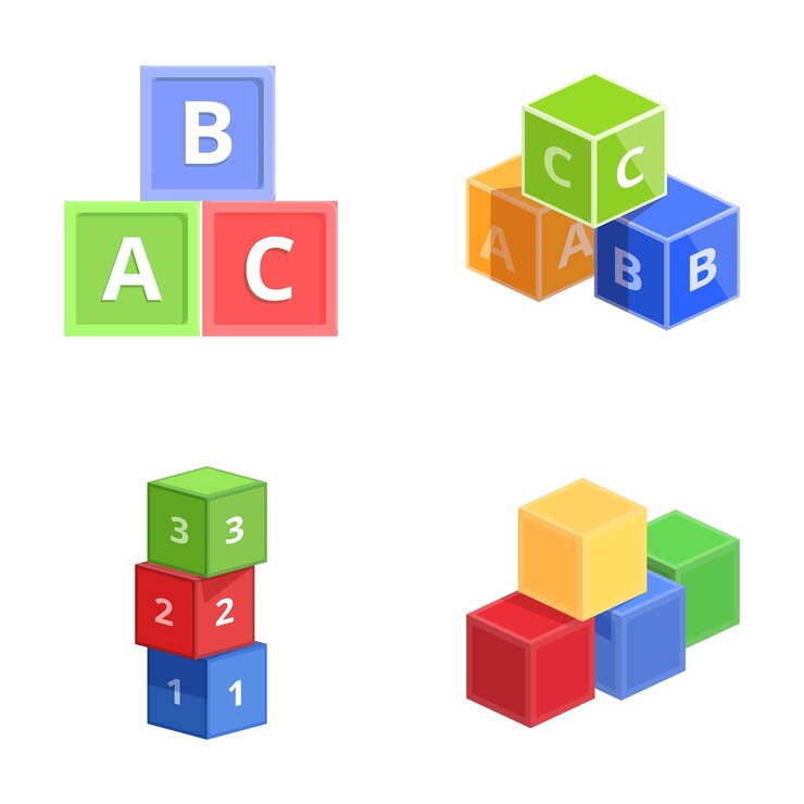 Vector bloques coloridos de alfabeto y números sobre un fondo blanco