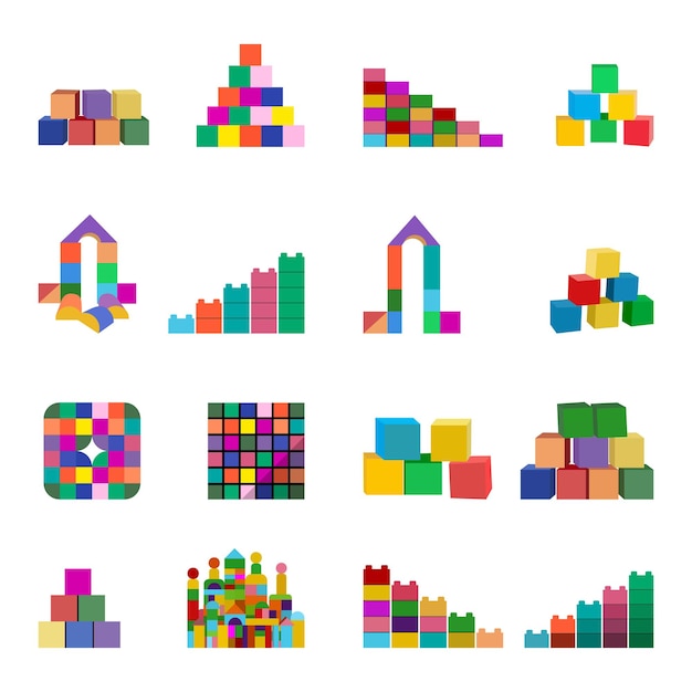 Bloques de construcción Conjunto de ilustraciones vectoriales con clip art aislado Fondo blanco y bloques de construcción