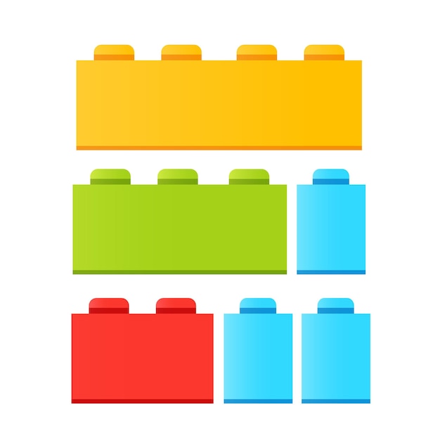 Bloques de construcción para niños de diferentes colores aislados sobre un fondo blanco