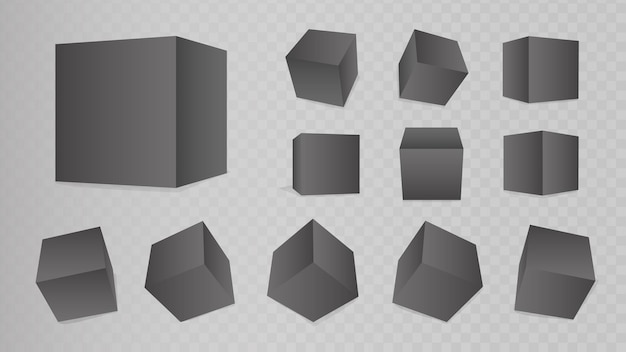 Vector bloques negros modelado 3d cubos negros ilustración vectorial