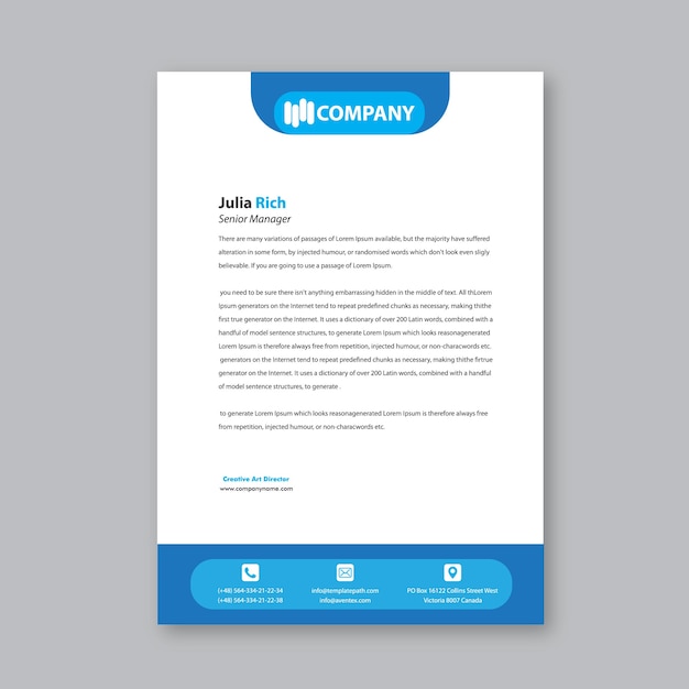 Blue business letter head design