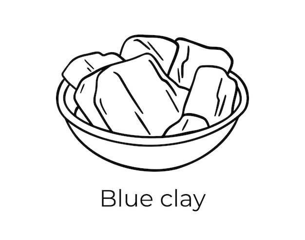 Blue clay doodle icono dibujado a mano dibujo de contorno línea de ingredientes cosméticos naturales orgánicos arcilla azul
