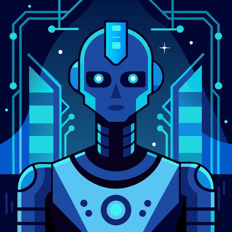 Vector blue cybernetic cyberpunk robot avatar sentinel vector art (arte vectorial de centinela) el robot cybernetic azul es un robot cybernetico que se encuentra en el centro de la ciudad de los ángeles, estados unidos.
