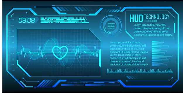 Blue ekg monitor de pulso cardíaco con señal. latidos del corazón. fondo de concepto de tecnología futura de circuito cibernético