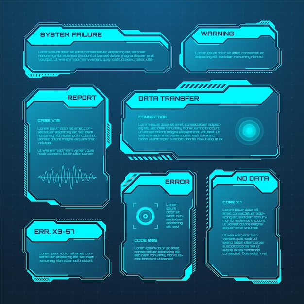Blue futurístico hud o ui elementos scifi interfaz de usuario cuadros de texto llamadas cuadros de mensaje de advertencia