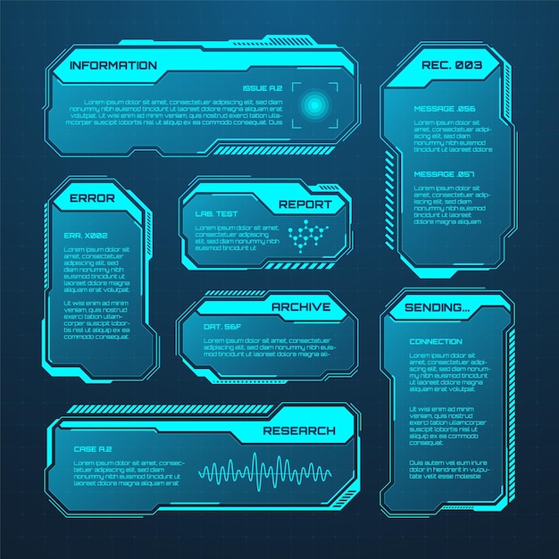 Blue futurístico hud o ui elementos scifi interfaz de usuario cuadros de texto llamadas cuadros de mensaje de advertencia