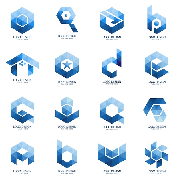 Vector blue hexogen set logo design