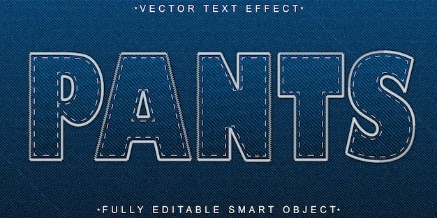 Blue Jean Vector Efecto de texto de objeto inteligente totalmente editable
