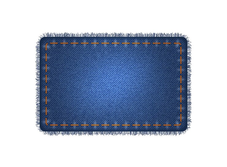 Vector blue jeans denim textura parche rectangular tela de sarga de algodón realista de etiqueta de jeans de mezclilla