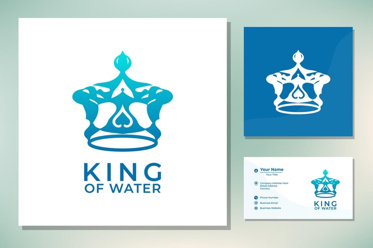 Blue King Crown con Aqua Water Sea Waves para el diseño del logotipo de Boat Ship
