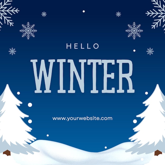 Blue Minimalist Hola invierno en su cuenta de Instagram