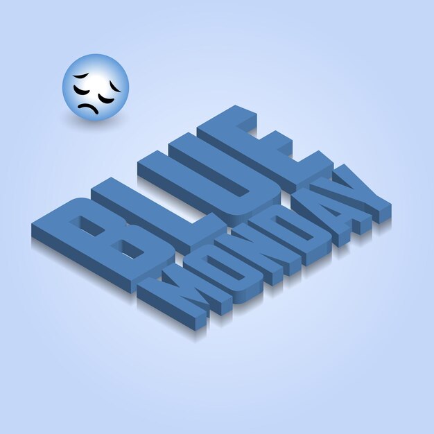 Blue Monday Sad Emoji Diseño isométrico Texto totalmente editable