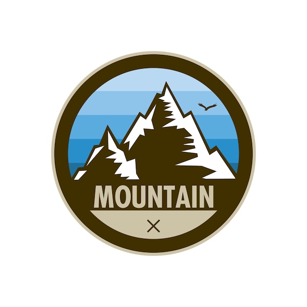 Blue mountain peak adventure shield badge design