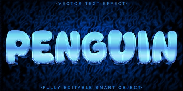 Blue Penguin Ice Vector Efecto de texto de objeto inteligente totalmente editable