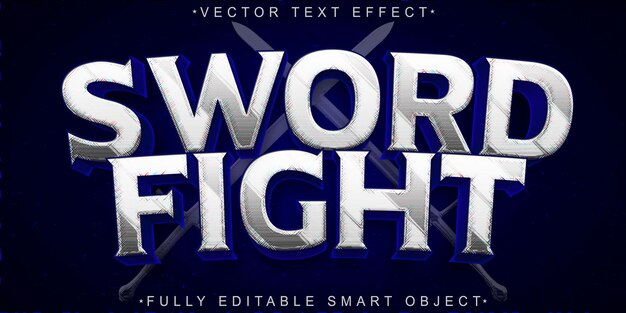 Blue Silver Sword Fight Vector Objeto inteligente totalmente editable Efecto de texto