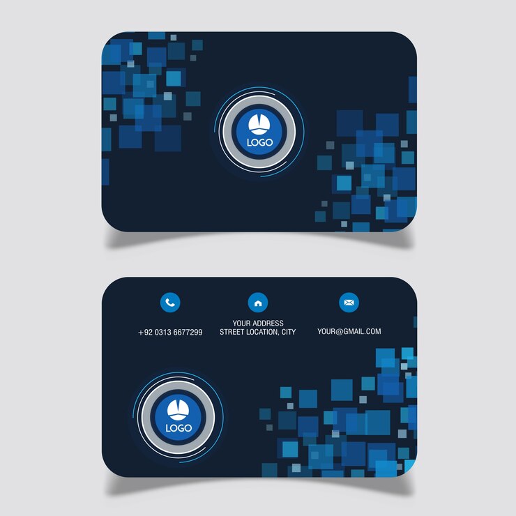 Vector blue square design business card 