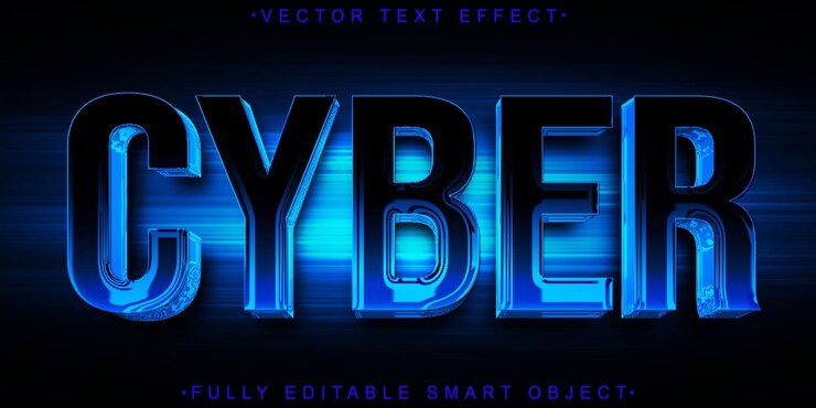 Vector blue tech cyber vector efecto de texto de objeto inteligente totalmente editable