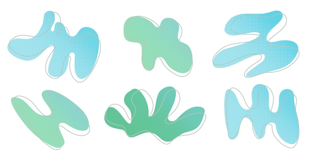 Blue verde líquido medio tono gotas formas de agua conjunto salpicaduras colección pintura mancha mancha lluvia charco de aceite manchas de diseño gráfico abstracto irregular fondo transparente ilustración vectorial