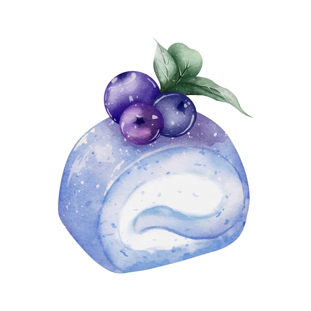 Blueberry swiss roll cake diseño vectorial de acuarela