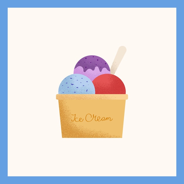 Blueberry taro y red velvet ice cream scoop vector ilustración con textura