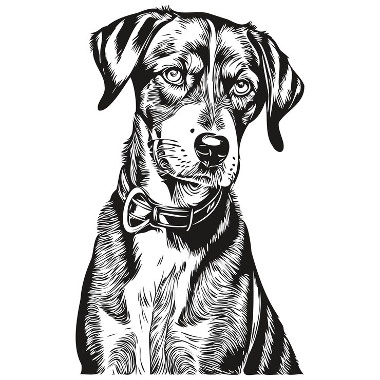 Vector bluetick coonhound perro grabado vector retrato cara dibujos animados vintage dibujo en blanco y negro dibujo