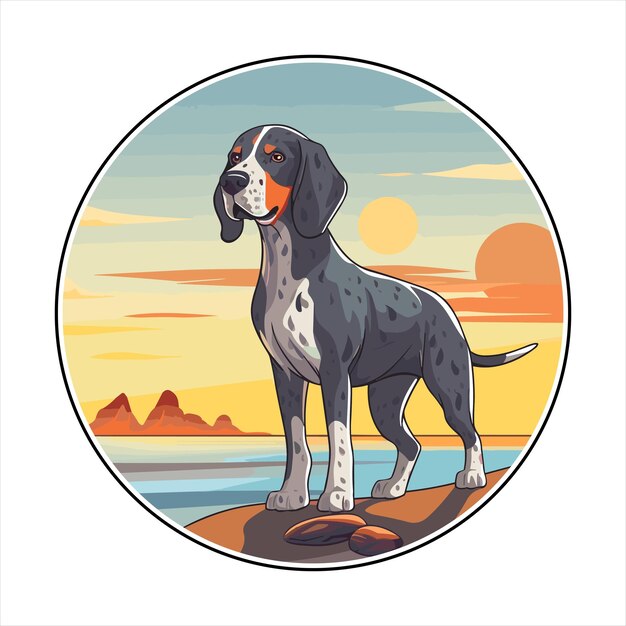 Bluetick coonhound raza de perro dibujos animados kawaii personaje playa verano animal mascota pegatina ilustración