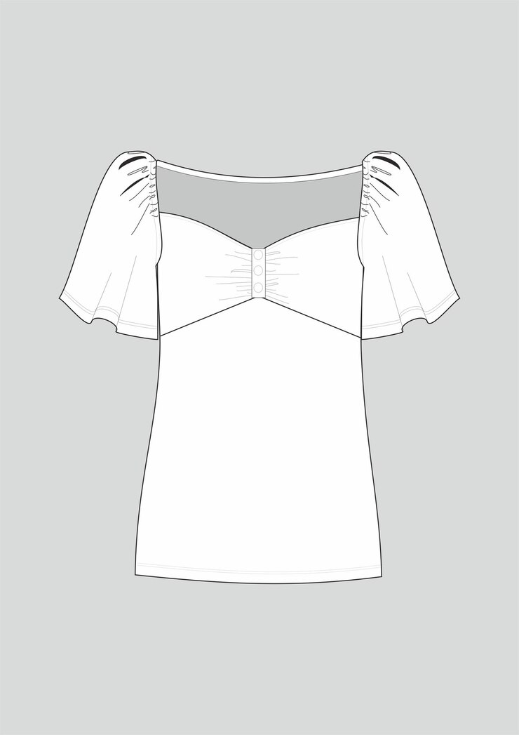 Blusa de manga de ángel con detalle de cuello de moda dibujo técnico