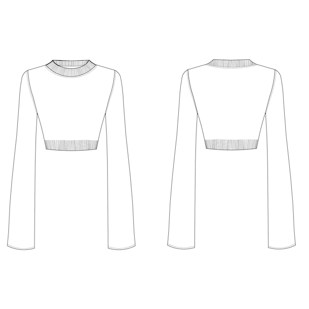 Vector blusa de mangas anchas suéter plano dibujo dibujo técnico de moda