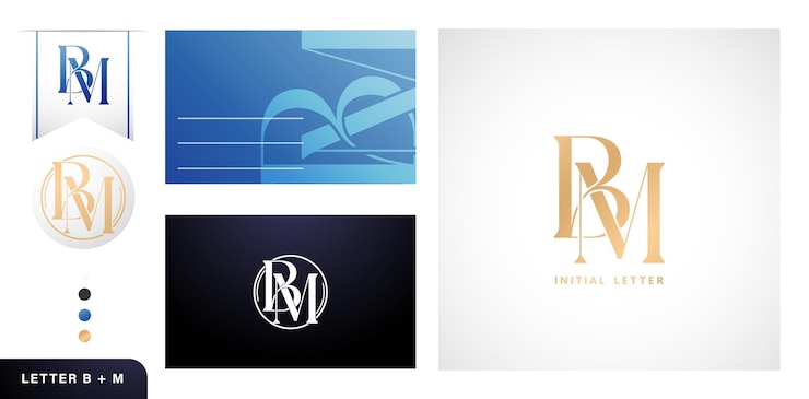 Vector bm letras iniciales monograma tipo de logotipo modelo de paquete logotipo con signo de letra para tarjetas de visita