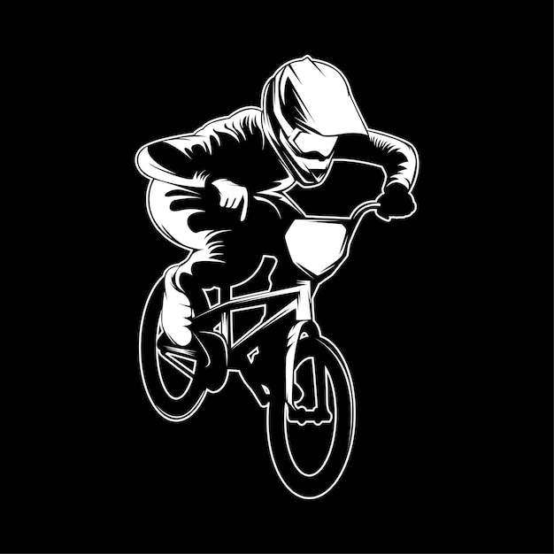 BMX Biker Bicycle Freestyle Contorno de silueta en blanco y negro