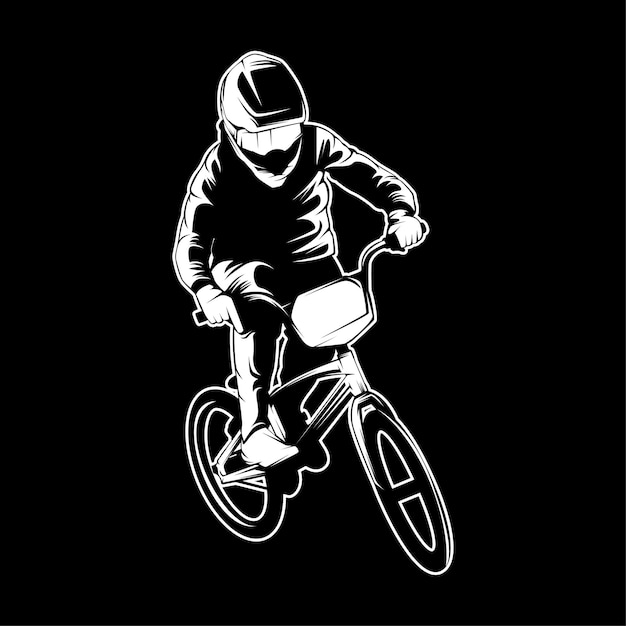 BMX Biker Bicycle Freestyle Contorno de silueta en blanco y negro