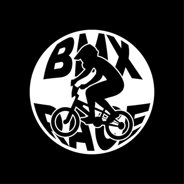 Vector bmx race biker bicycle freestyle silueta contorno emblema insignia negro y blanco