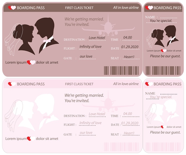 Boarding pass ticket plantilla de invitación de boda.