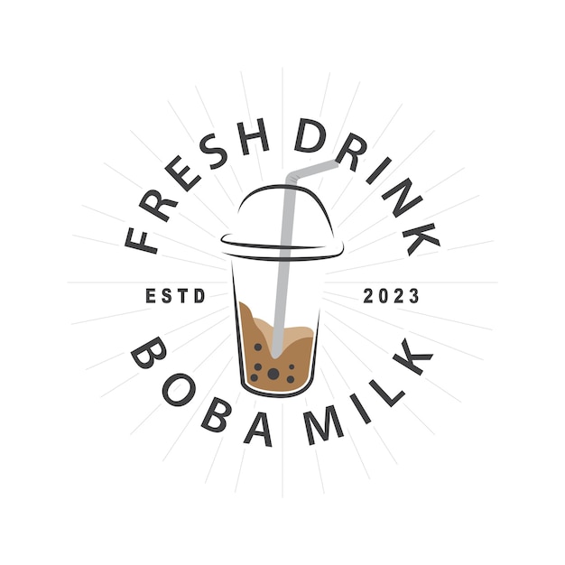 Boba Bebida Logo Leche Té Lindo Boba Perla Jalea Bebida Burbuja Vector Diseño Minimalista Simple