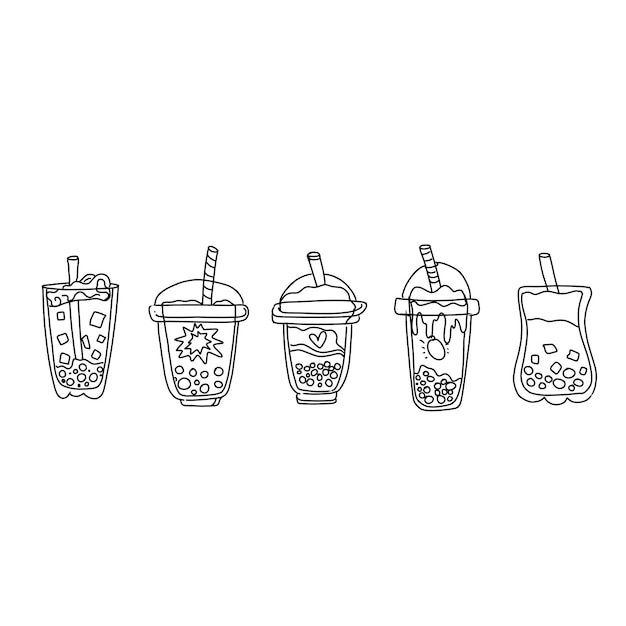 boba dibujado a mano doodle ilustraciones vector conjunto