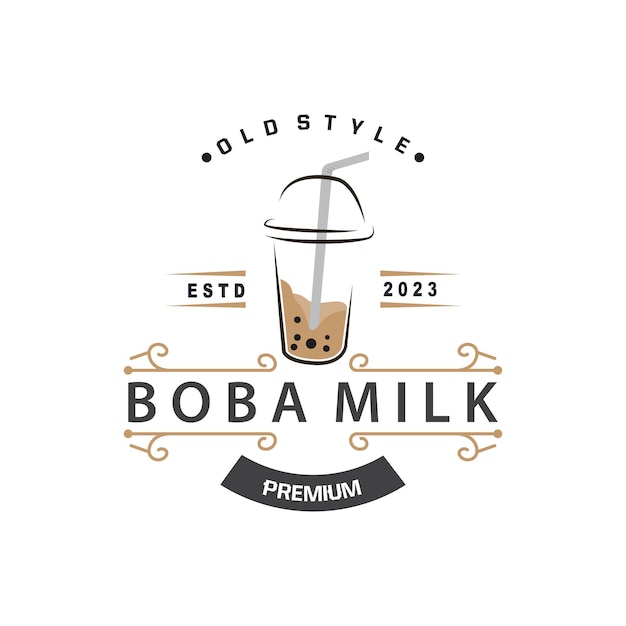 Boba Drink Logo Milk Tea Cute Boba Pearl Jelly Drink Bubble Vector Diseño minimalista simple