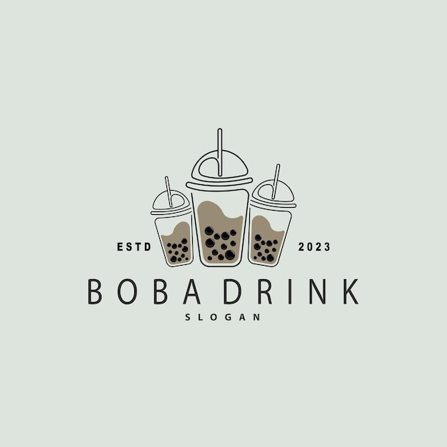 Boba drink logo milk tea cute boba pearl jelly drink bubble vector diseño minimalista simple