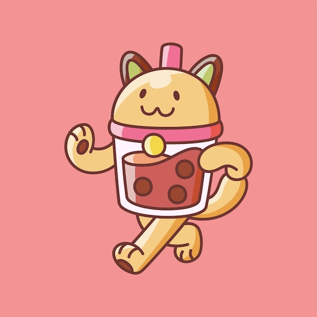 Bobacat lindo boba bebida gato forma personaje dibujos animados ilustración