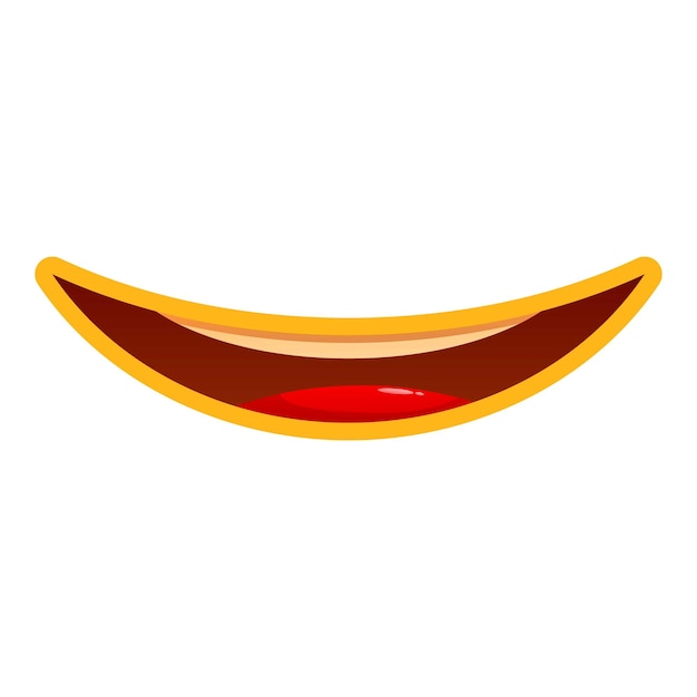 Boca de dibujos animados sonriendo mostrando dientes con la lengua roja afuera