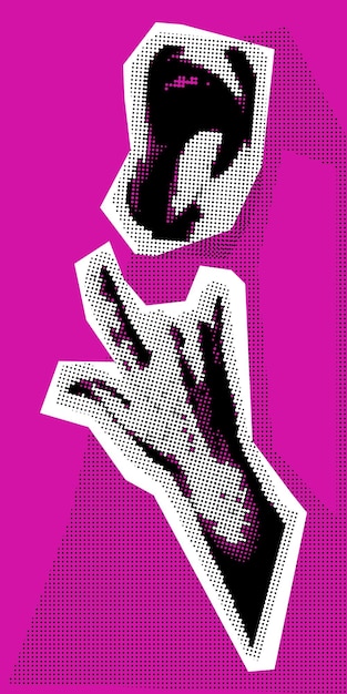 La boca grita las manos rock grunge pop art collage un altavoz de medio tono y un collage de papel con la boca abierta
