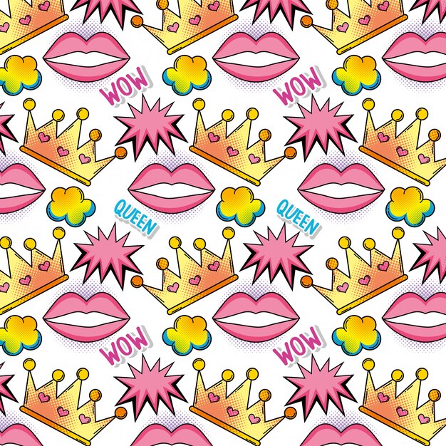 Boca de moda con fondo de dientes y estrellas