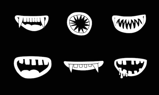 Boca de monstruo aterrador, negro, blanco. Elementos de Halloween. ilustración vectorial