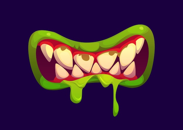 La boca del monstruo de Halloween con saliva que gotea