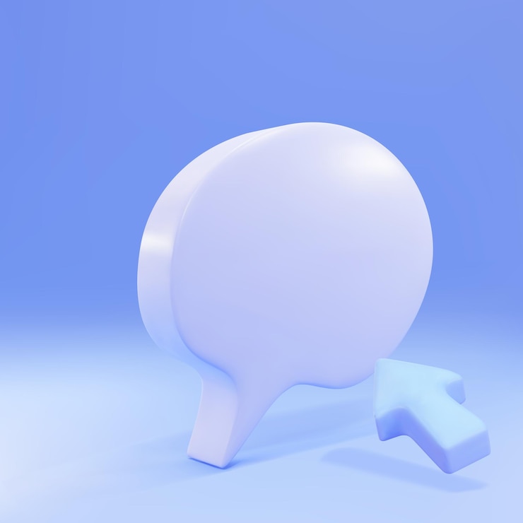Vector bocadillo de diálogo azul 3d y cursor de flecha realista