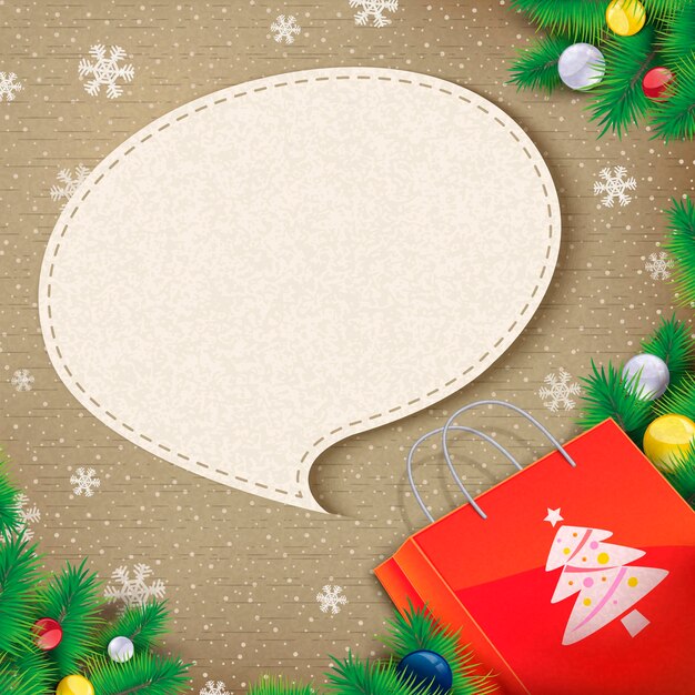 Vector bocadillo de diálogo en blanco salió de la bolsa de papel de navidad