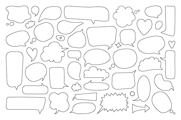 Bocadillo de diálogo Pensamiento cómico vacío y globos parlantes Burbujas de texto de doodle dibujados a mano