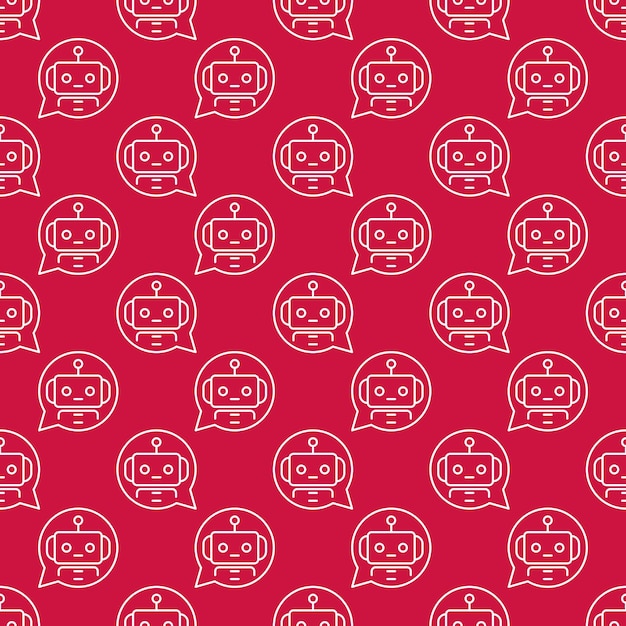 Bocadillo de diálogo redondo con Chatbot vector línea roja de patrones sin fisuras